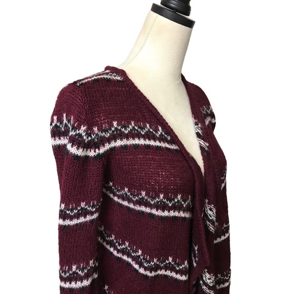 Jason Maxwell Women's Open Cardigan Burgundy Boho Fair Isle Tassel Sweater S - Picture 3 of 8